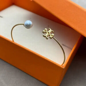 Tory Burch Gold Plated Double Row Pearl Bracelet